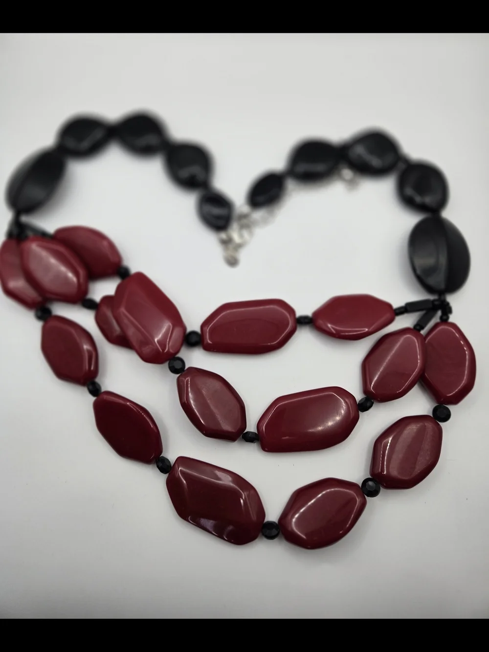 Chico's Red Black Multi-Strand Statement Necklace Chunky Retro Bold Chic Layered